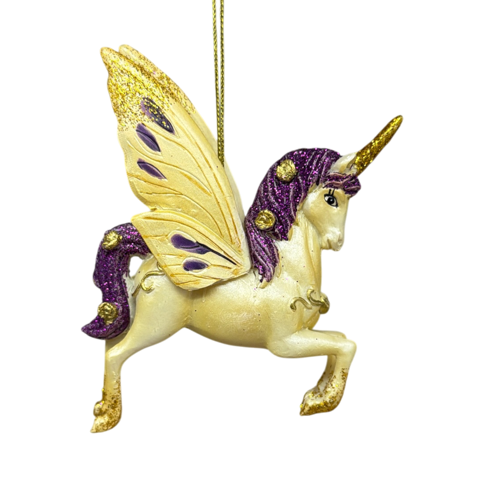 Gold  Winged / Purple Mane Unicorn Ornament