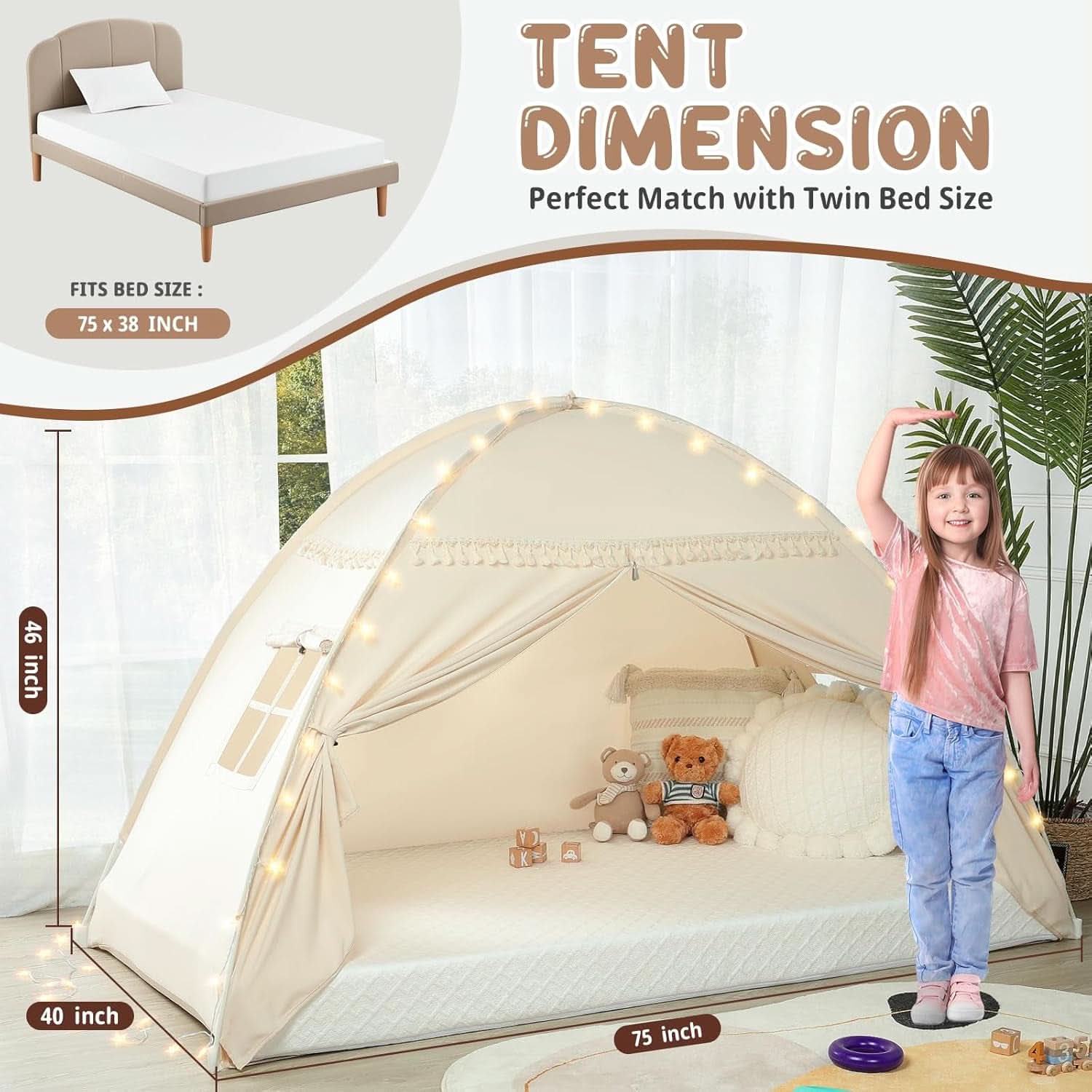 Golden Beige Premium Toddler Canopy Bed Tent Privacy