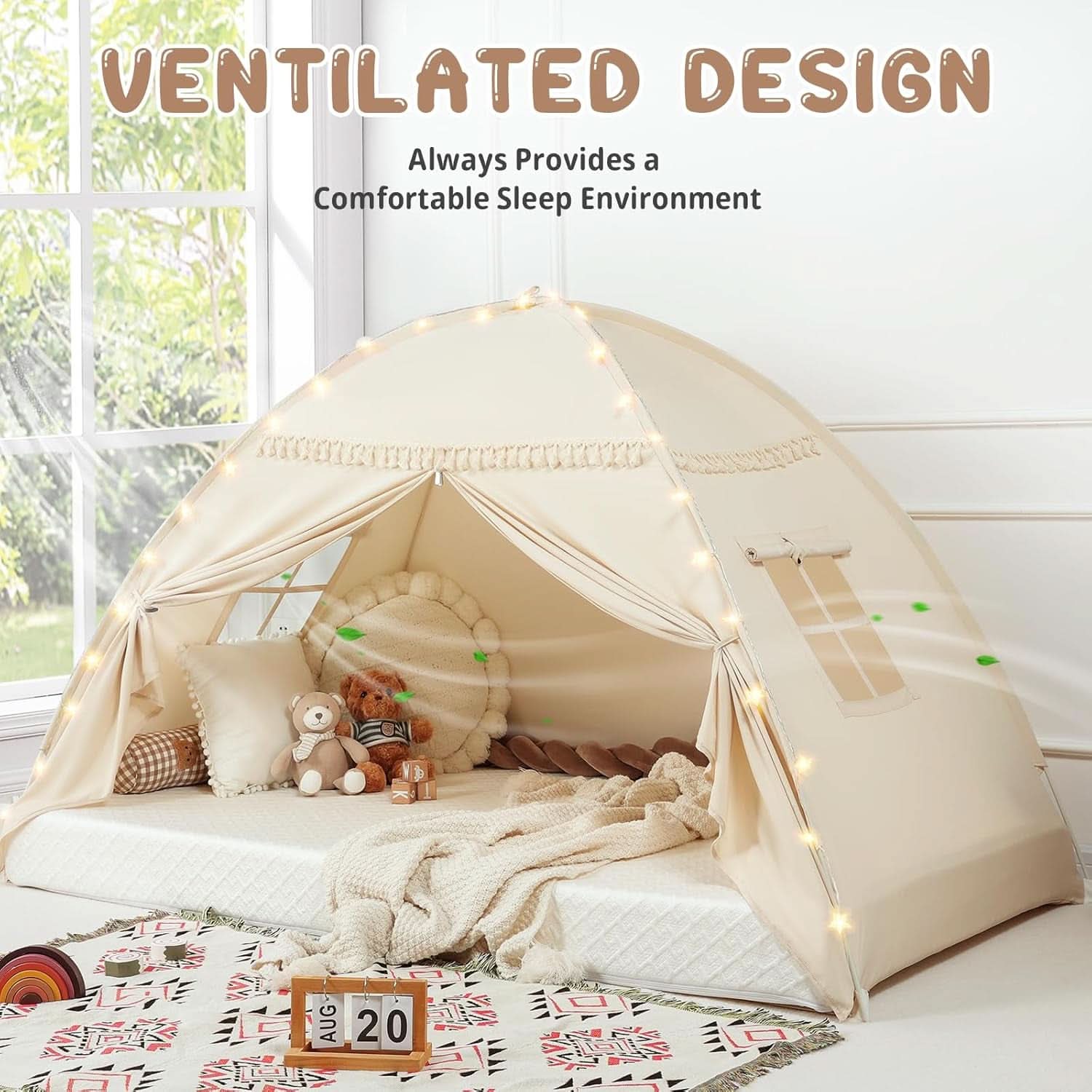 Golden Beige Premium Toddler Canopy Bed Tent Privacy