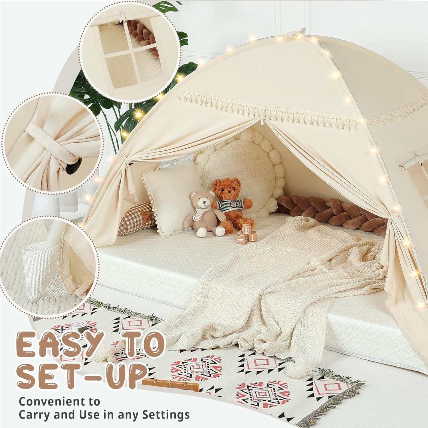 Golden Beige Premium Toddler Canopy Bed Tent Privacy