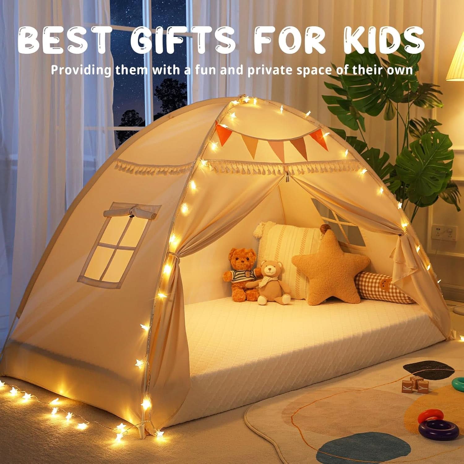 Golden Beige Premium Toddler Canopy Bed Tent Privacy