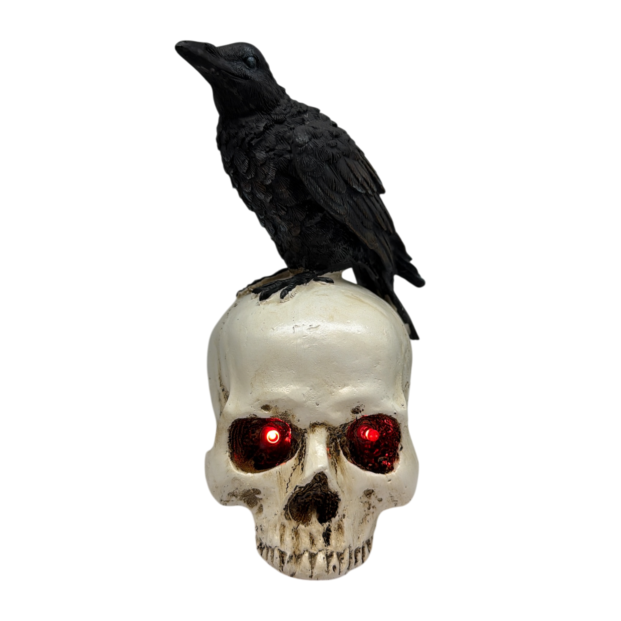 Gothic Crow on Skull Light-Up Figurine - The Watchful Sentry