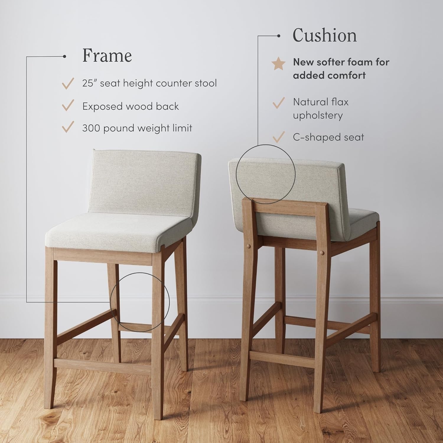 Gracie Counter Height Bar Stool Set Of 4 Natural Flax