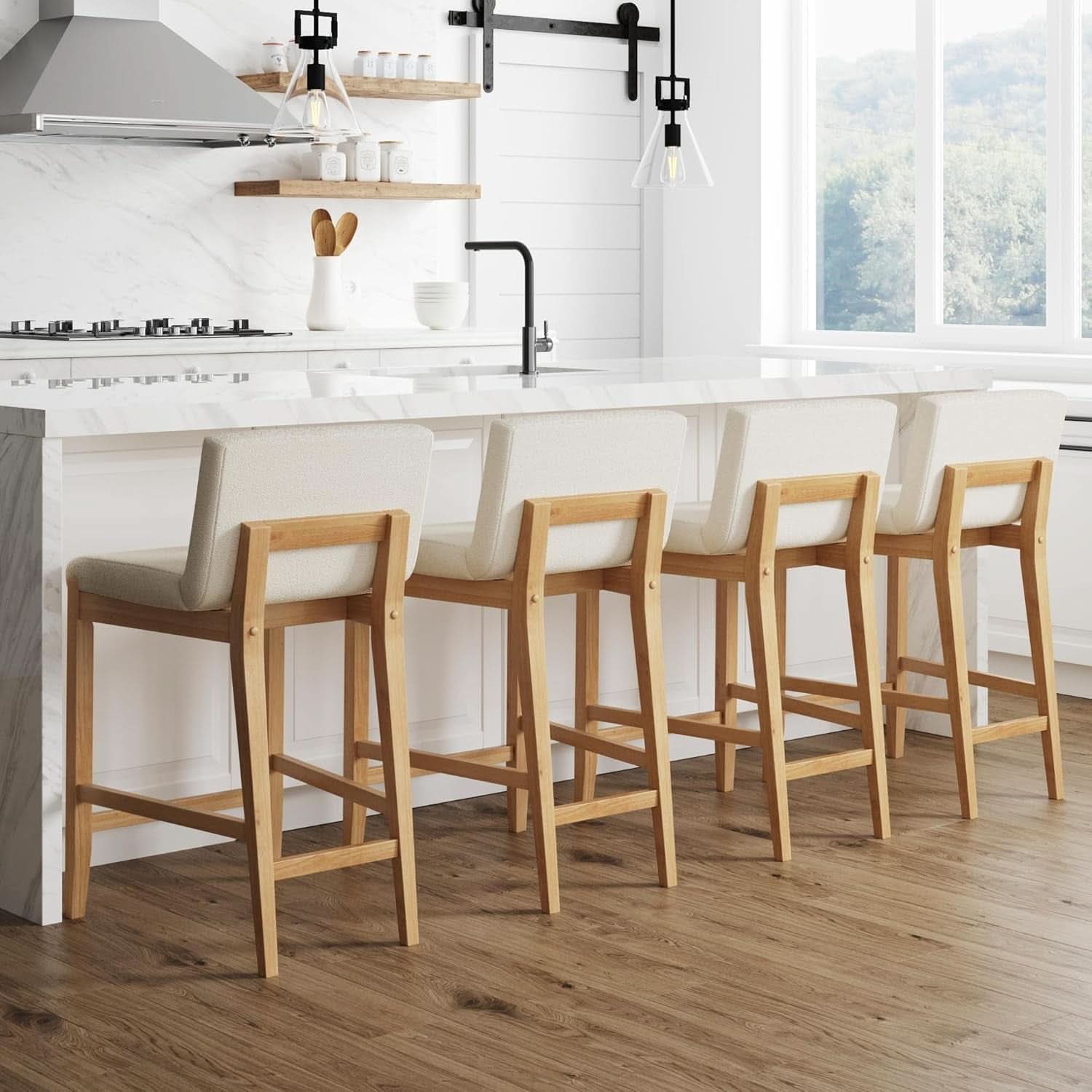 Gracie Modern Counter Height Bar Stool Cream Boucle