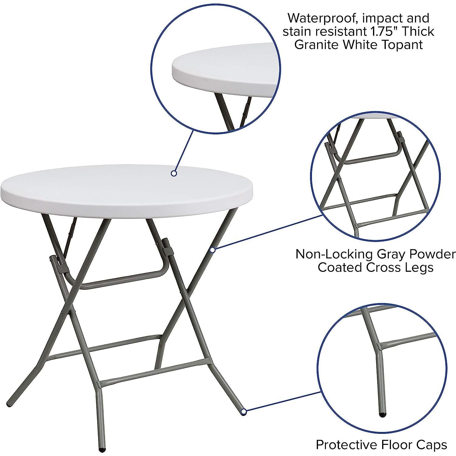 Granite White Plastic 32 Inch Folding Table Indoor Outdoor