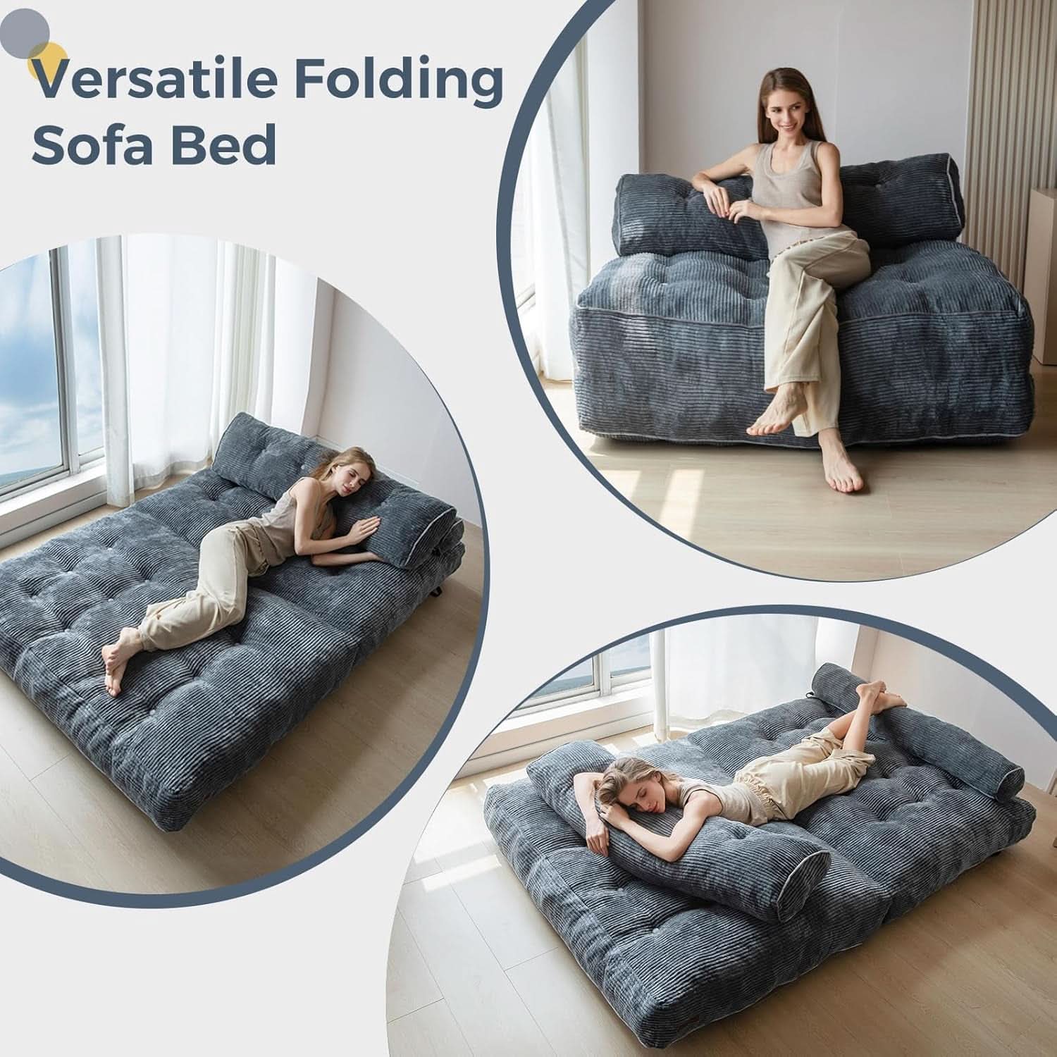 Graphite Grey Foldable SofaBed With Lumbar Support