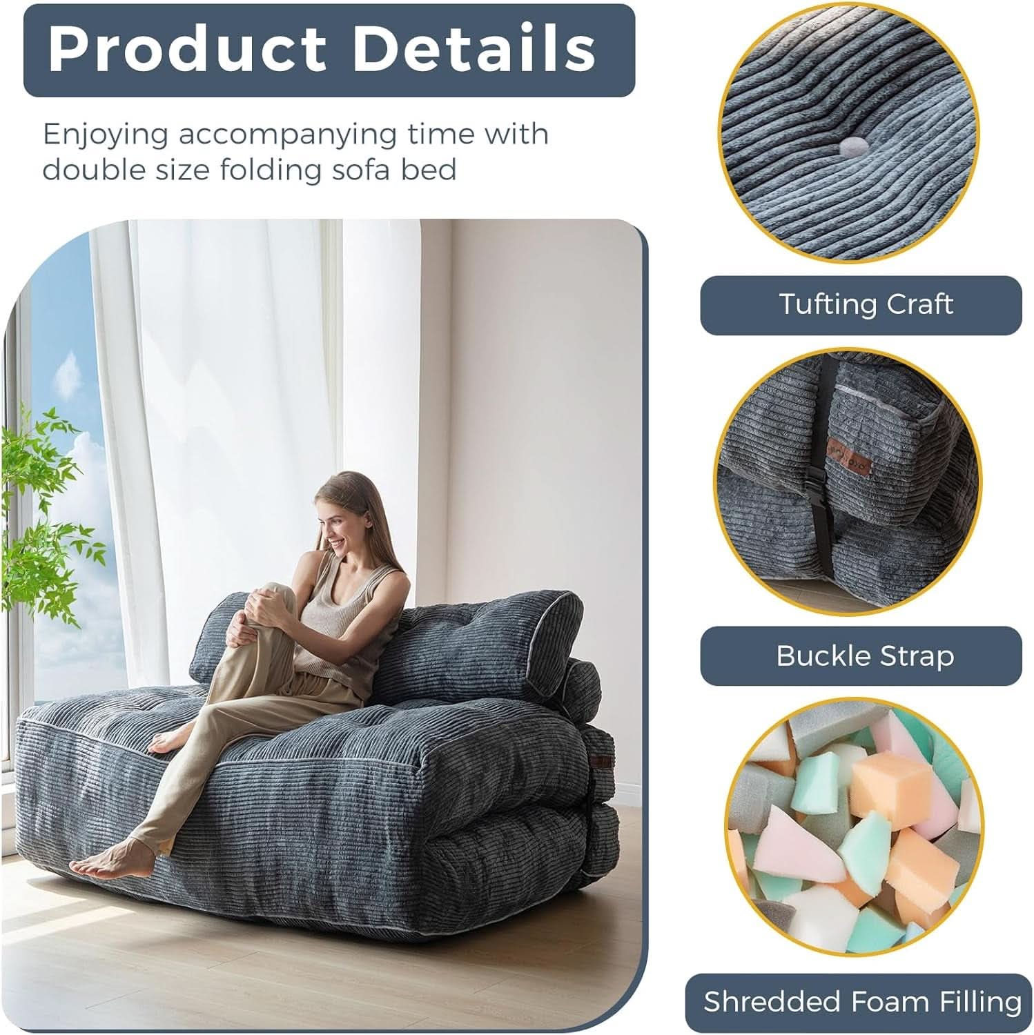 Graphite Grey Foldable SofaBed With Lumbar Support