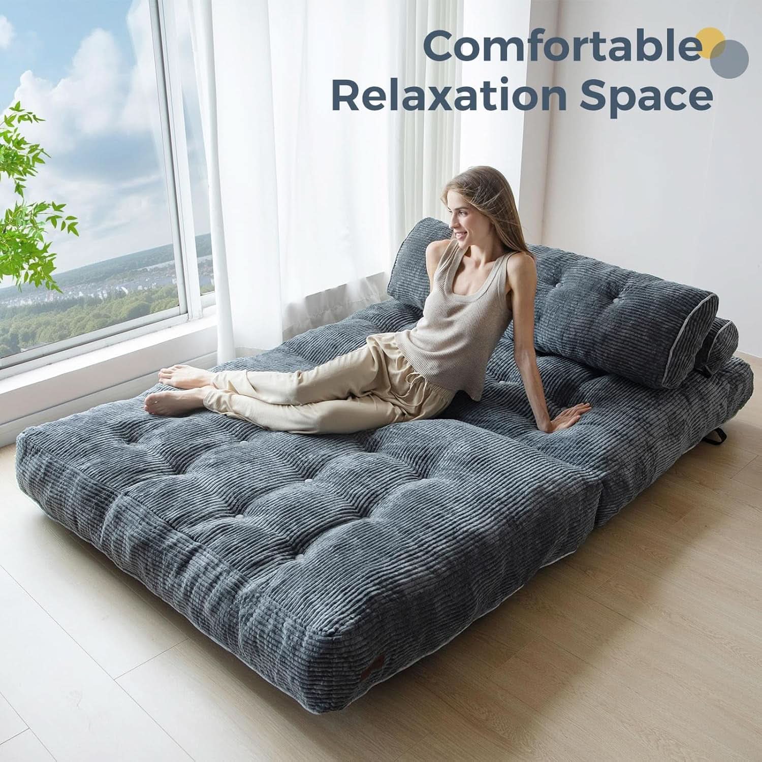 Graphite Grey Foldable SofaBed With Lumbar Support