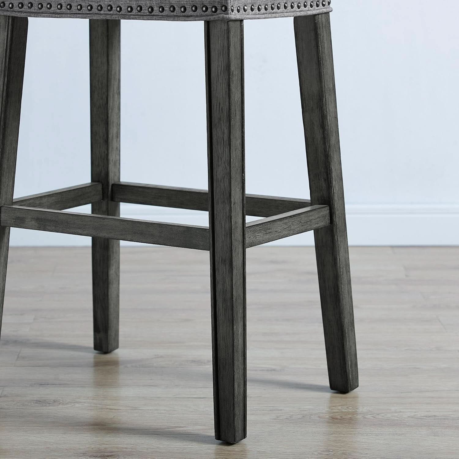 Gray 29 Inch Bar Stools Set Of 2 With Backless Saddle Seat