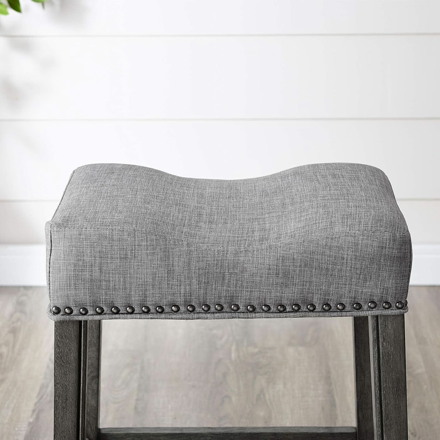 Gray 29 Inch Bar Stools Set Of 2 With Backless Saddle Seat