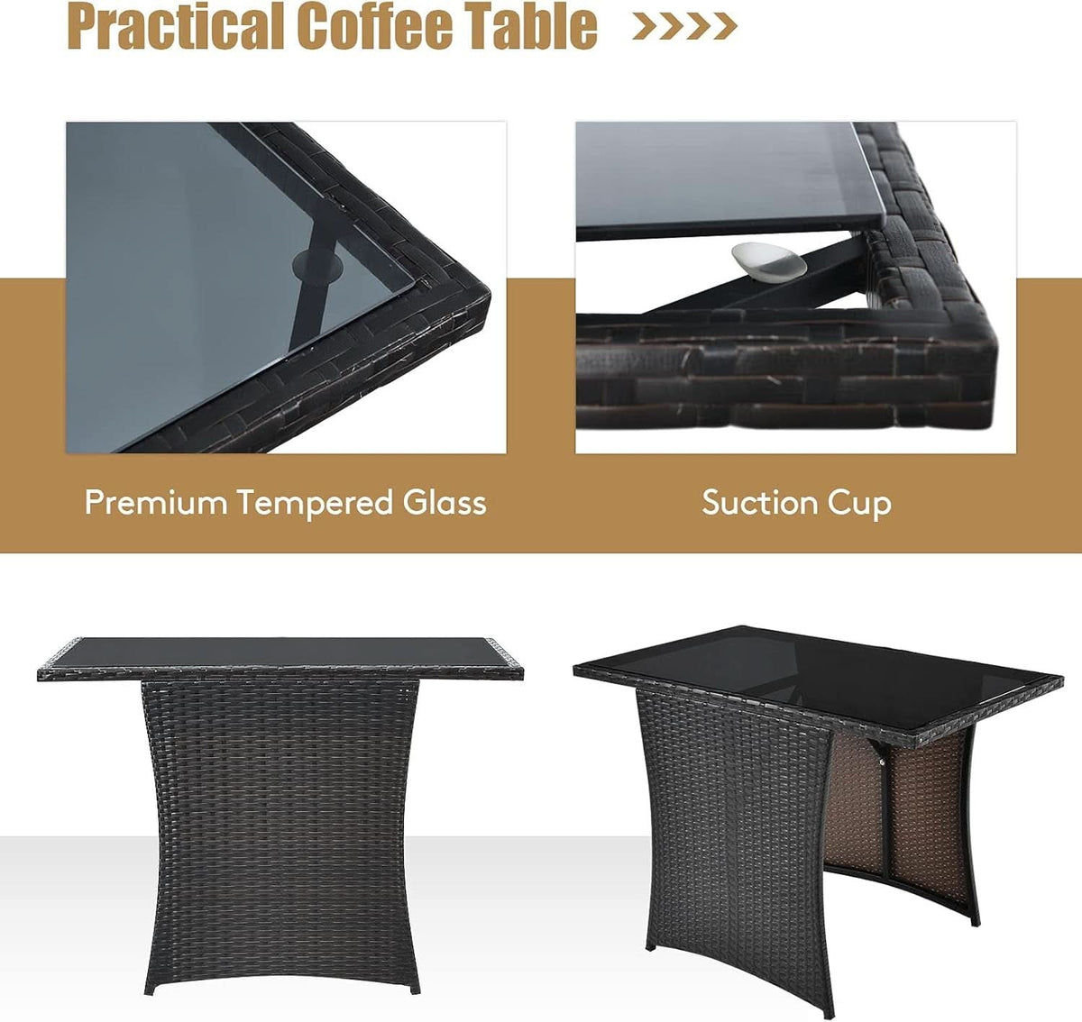 Gray 3 Piece Patio Dining Set With Tempered Glass Table For Outdoor Garden Poolside And Porch