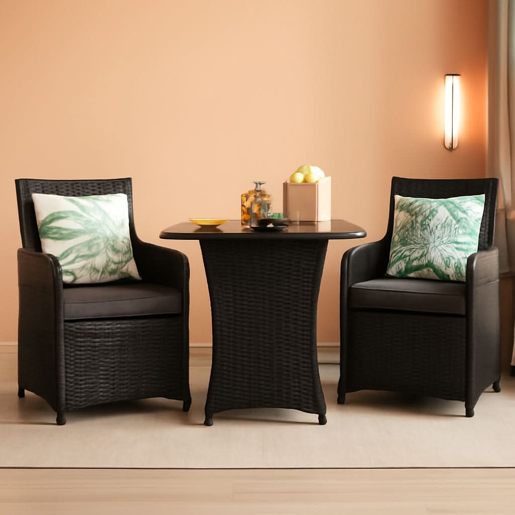 Gray 3 Piece Patio Dining Set With Tempered Glass Table For Outdoor Garden Poolside And Porch