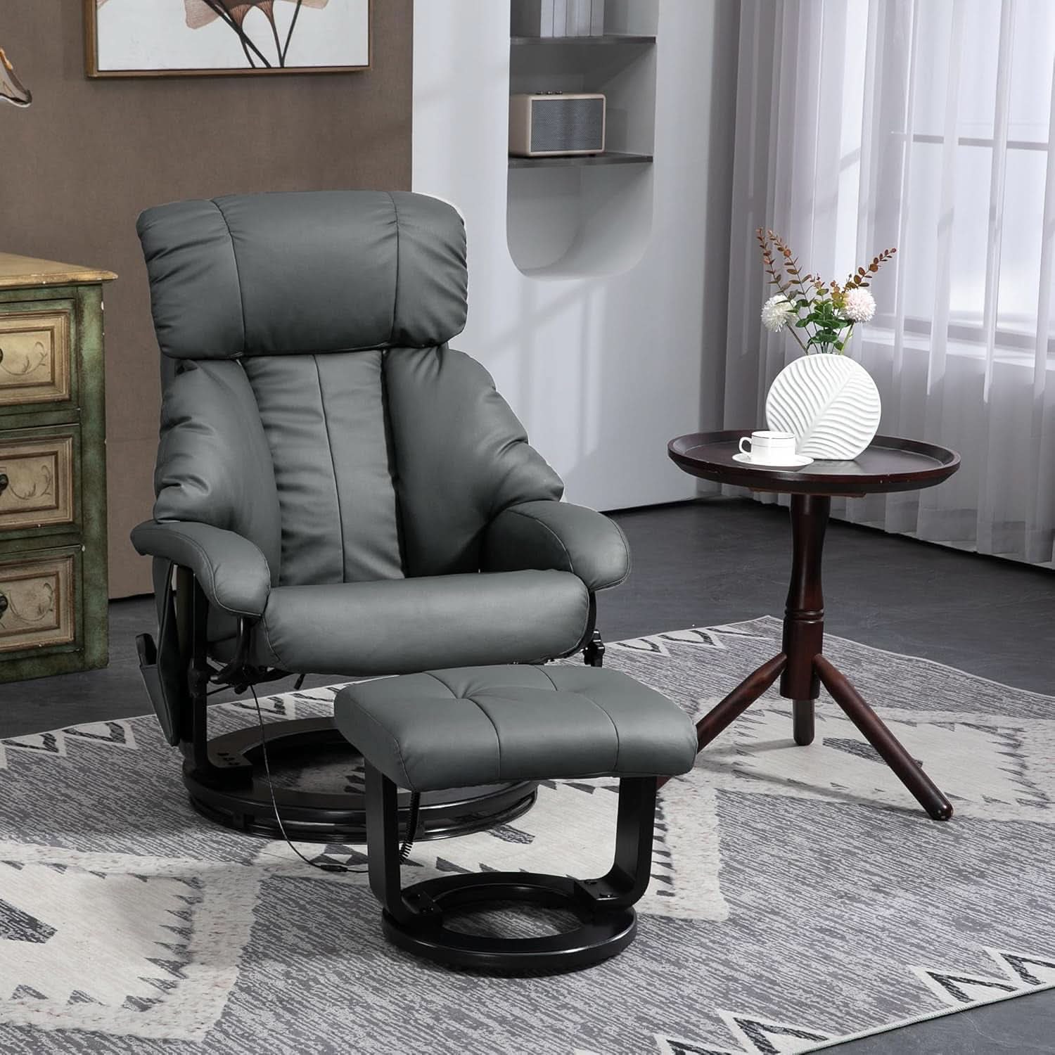 Gray 360 Degree Swivel Massage Recliner Chair With Ottoman