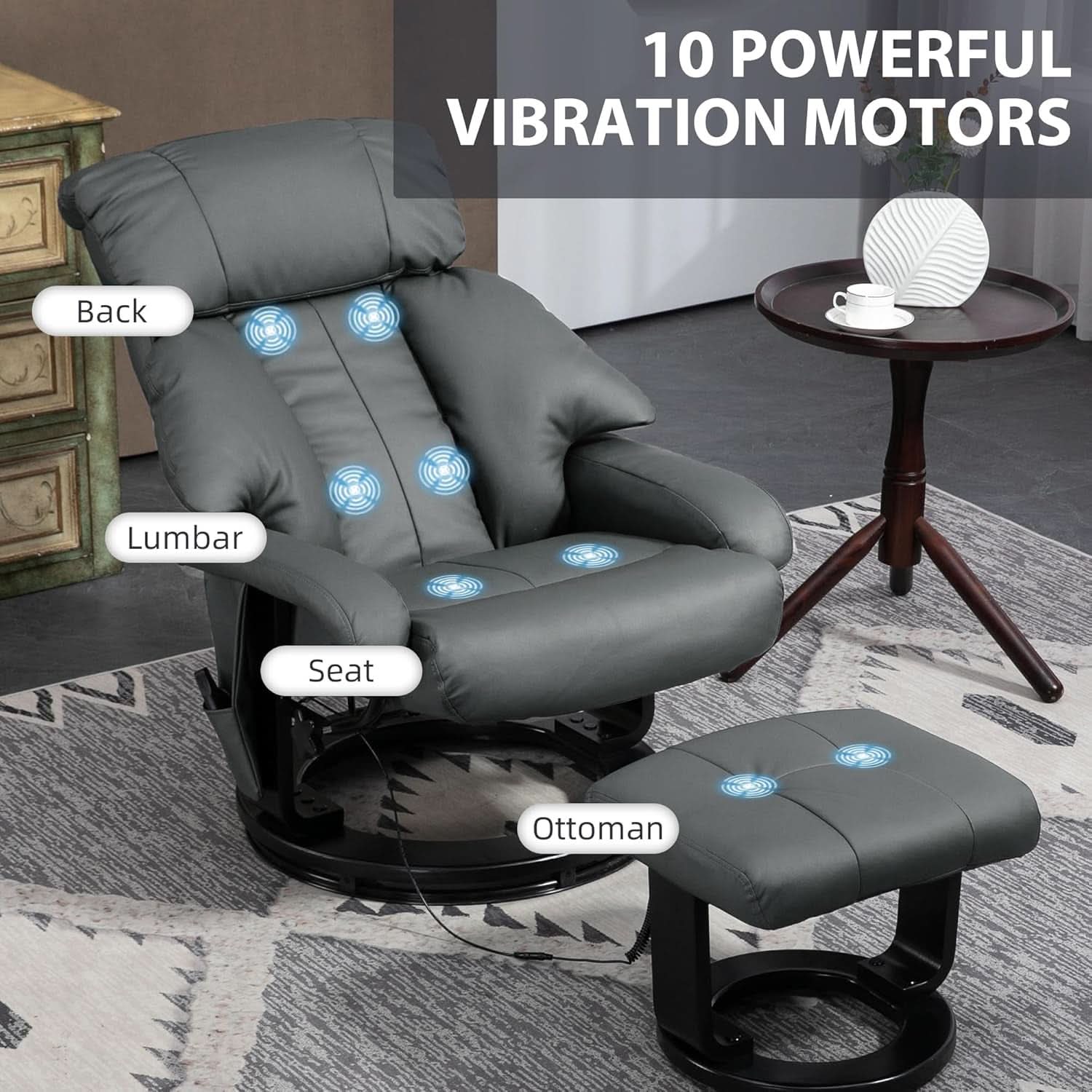 Gray 360 Degree Swivel Massage Recliner Chair With Ottoman