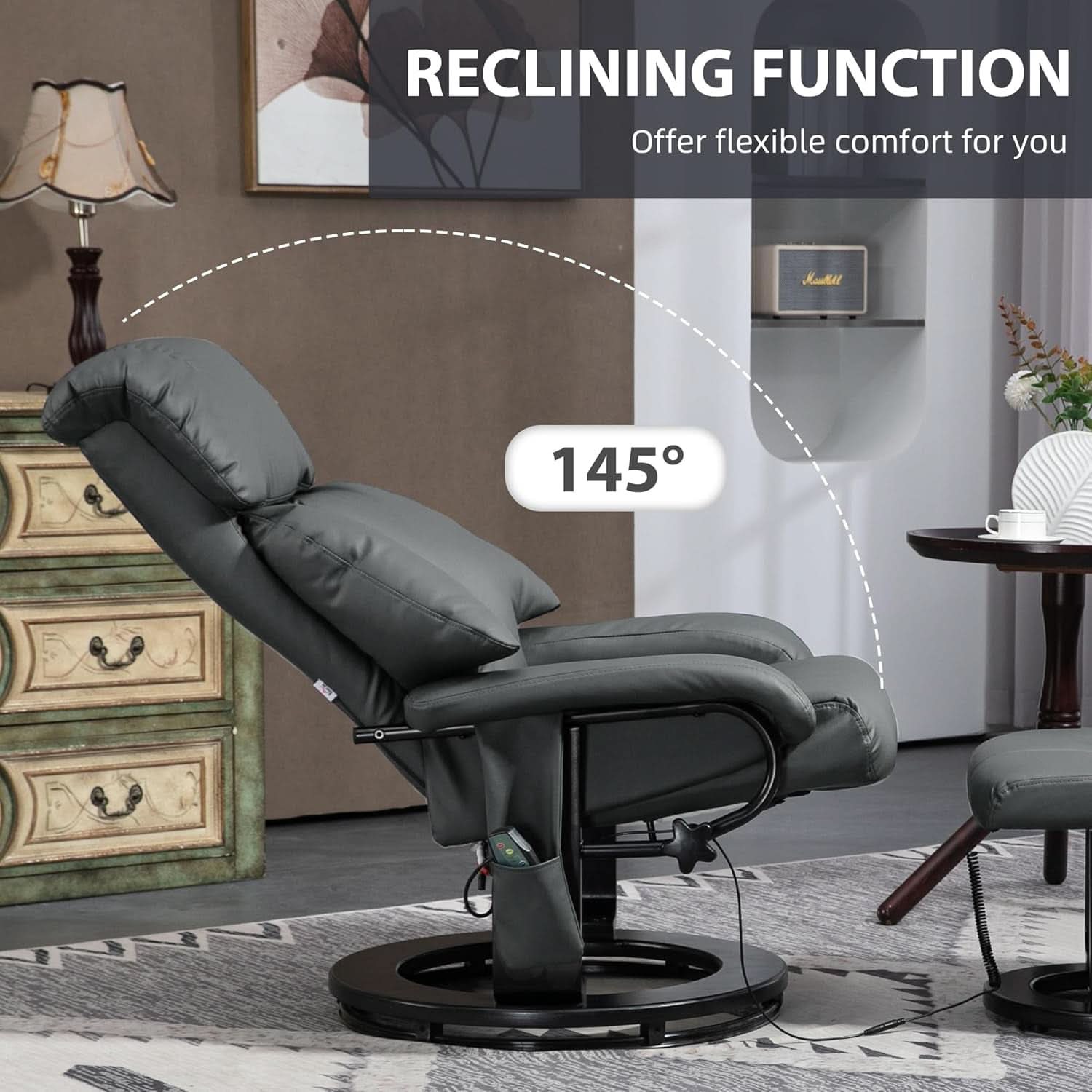 Gray 360 Degree Swivel Massage Recliner Chair With Ottoman