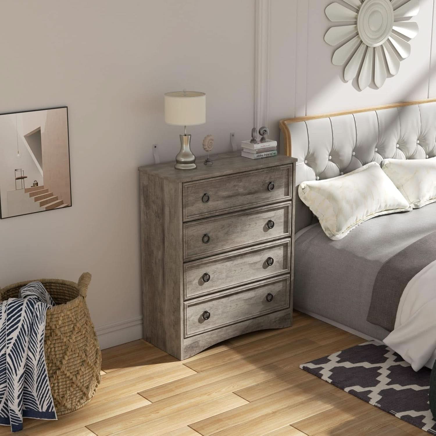 Gray 4 Drawer Dresser With ModernArchitectural Storage
