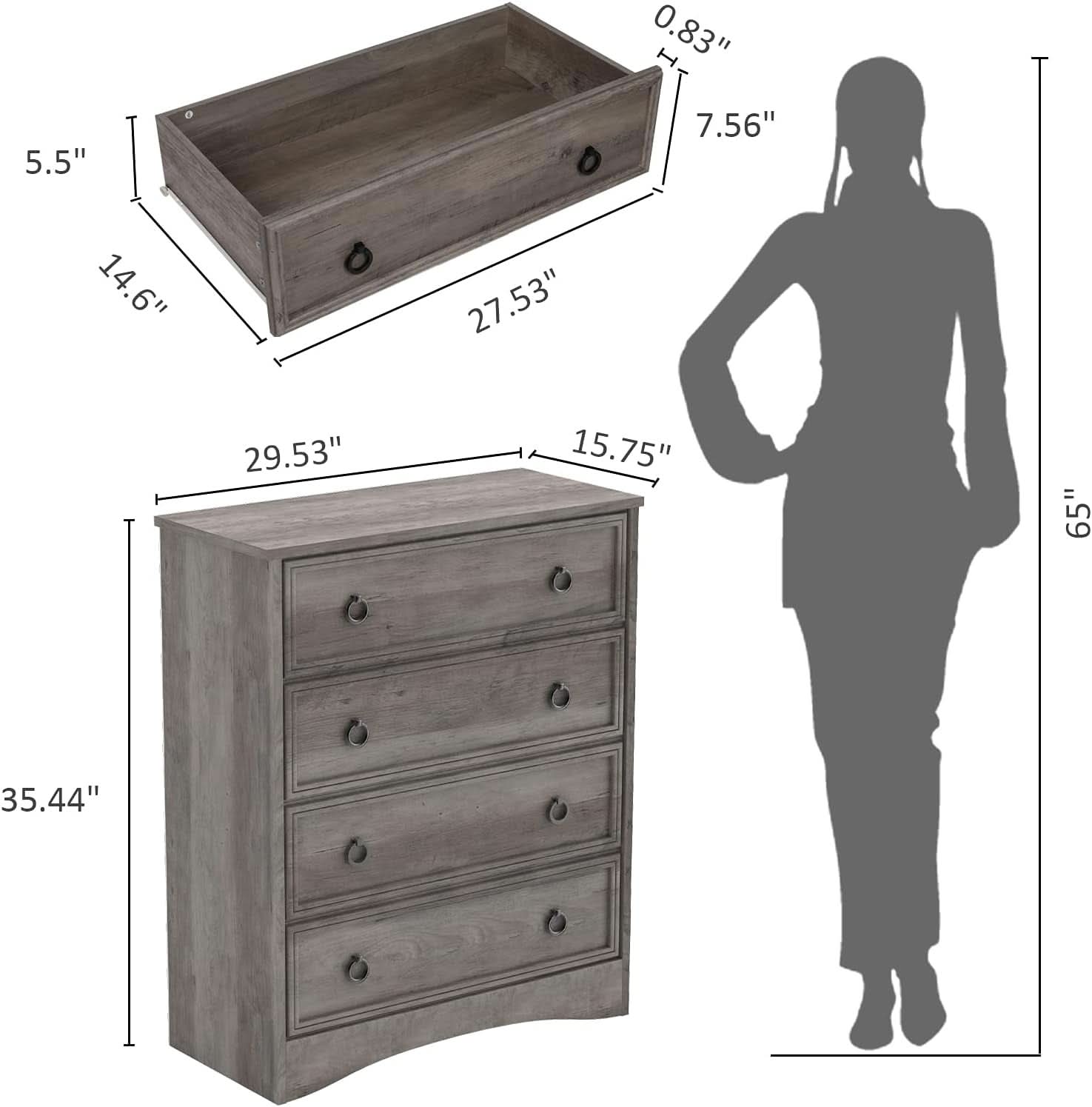 Gray 4 Drawer Dresser With ModernArchitectural Storage