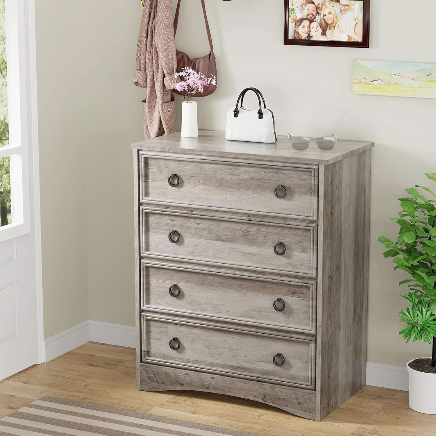 Gray 4 Drawer Dresser With ModernArchitectural Storage