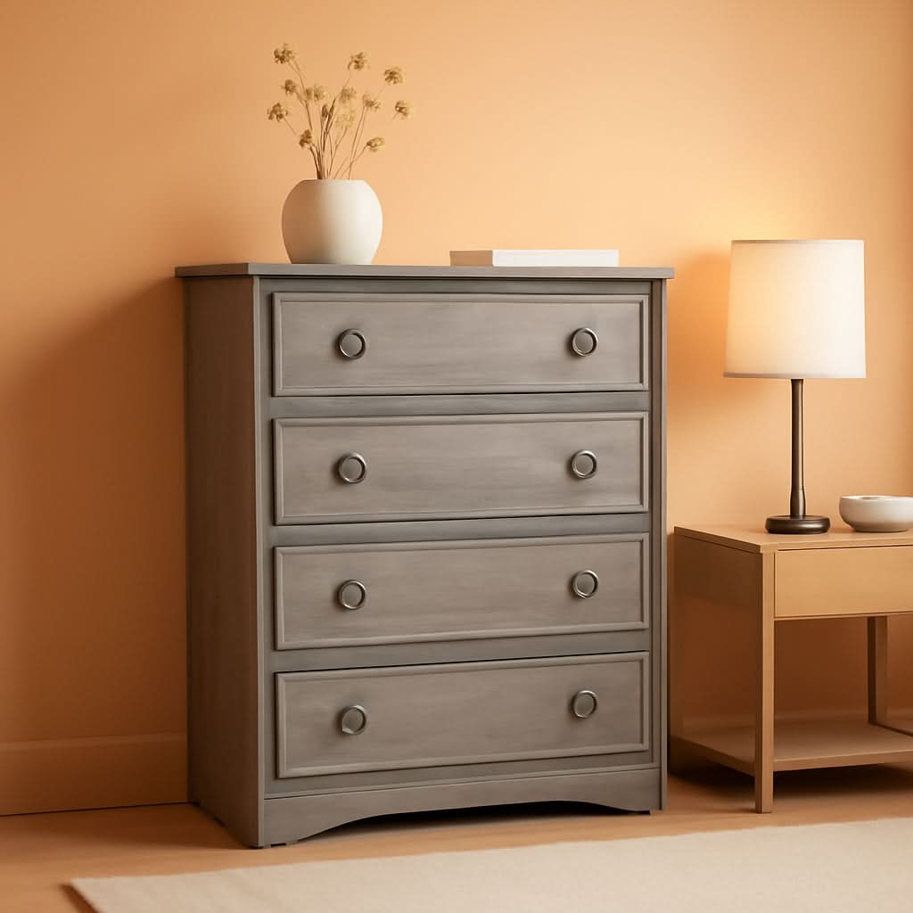 Gray 4 Drawer Dresser With ModernArchitectural Storage