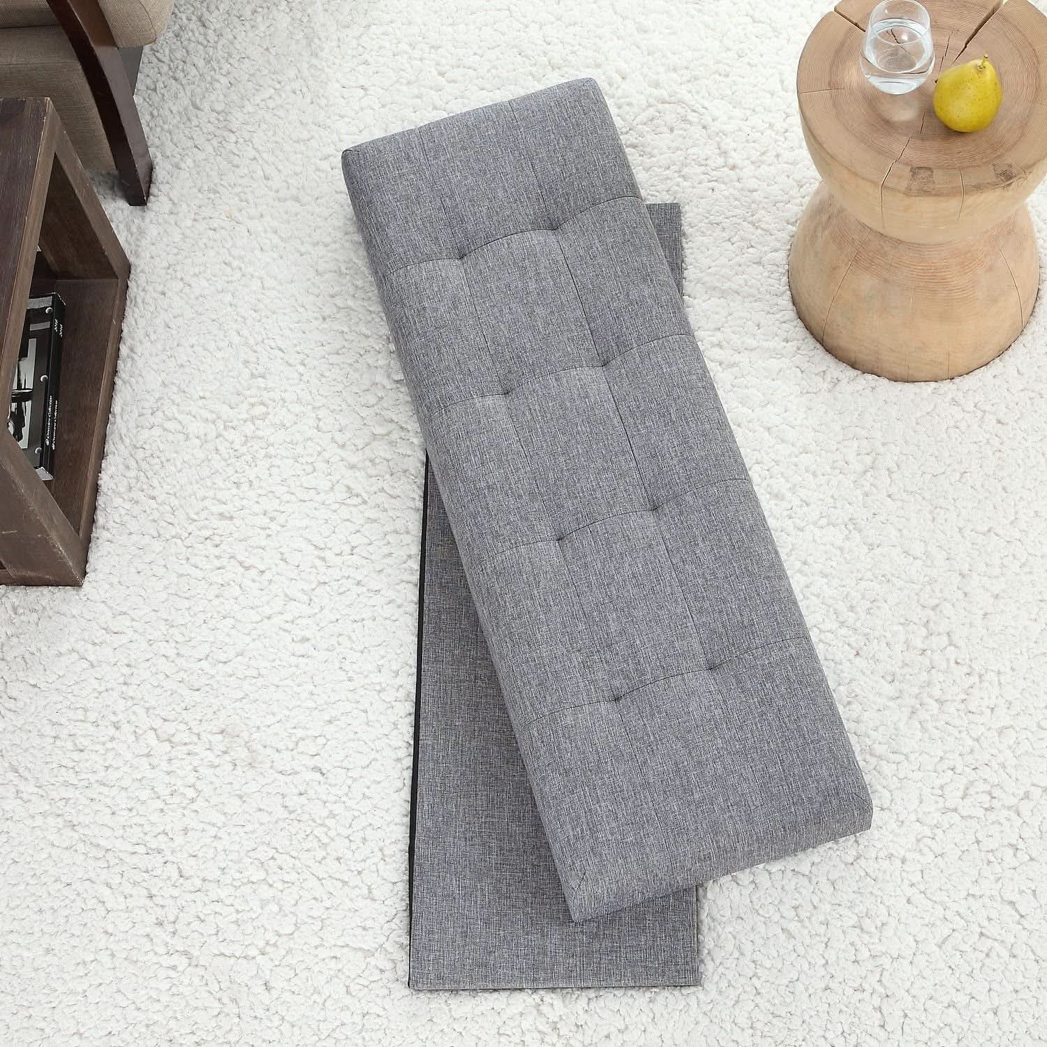 Gray 45 Inch Storage Ottoman Bench Durable Upholstery
