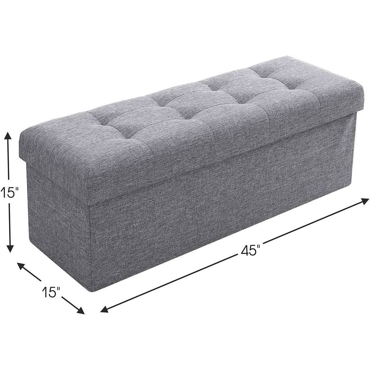 Gray 45 Inch Storage Ottoman Bench Durable Upholstery