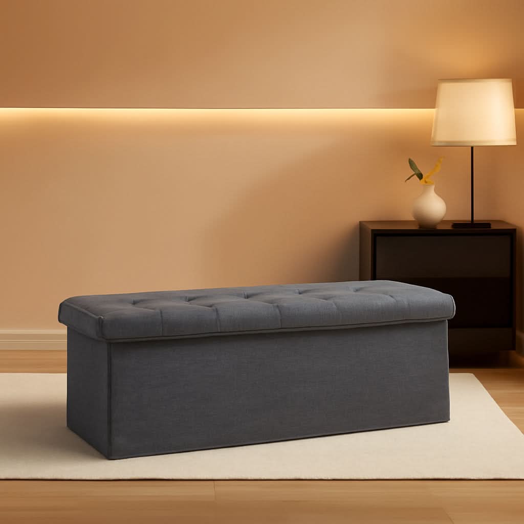 Gray 45 Inch Storage Ottoman Bench Durable Upholstery