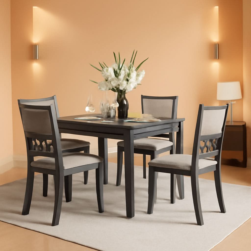 Gray 5 Piece Dining Set With Table And 4 Cushioned Chairs