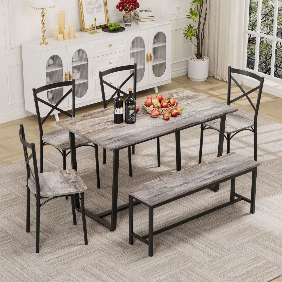 Gray 6 Piece Dining Set With Easy Assembly Table And Chairs