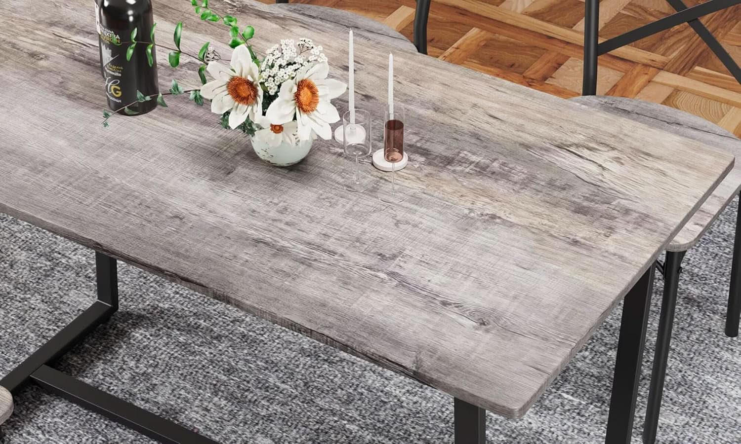 Gray 6 Piece Dining Set With Easy Assembly Table And Chairs