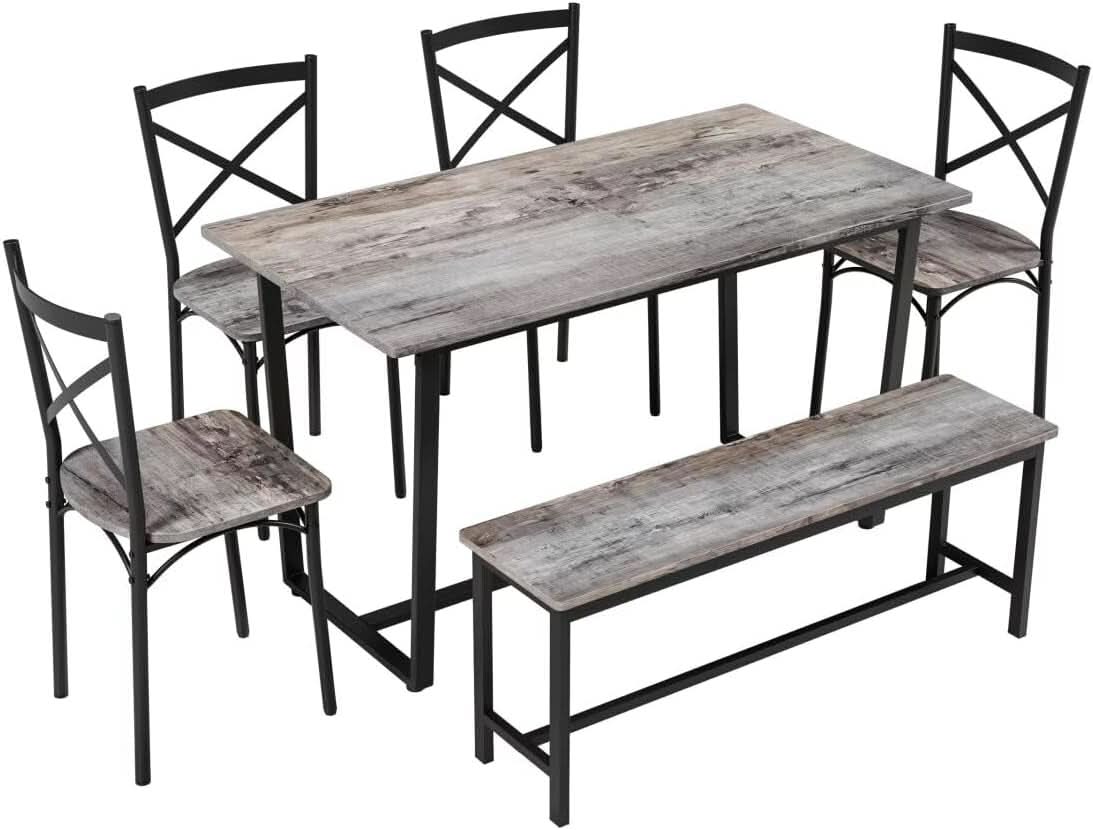 Gray 6 Piece Dining Set With Easy Assembly Table And Chairs