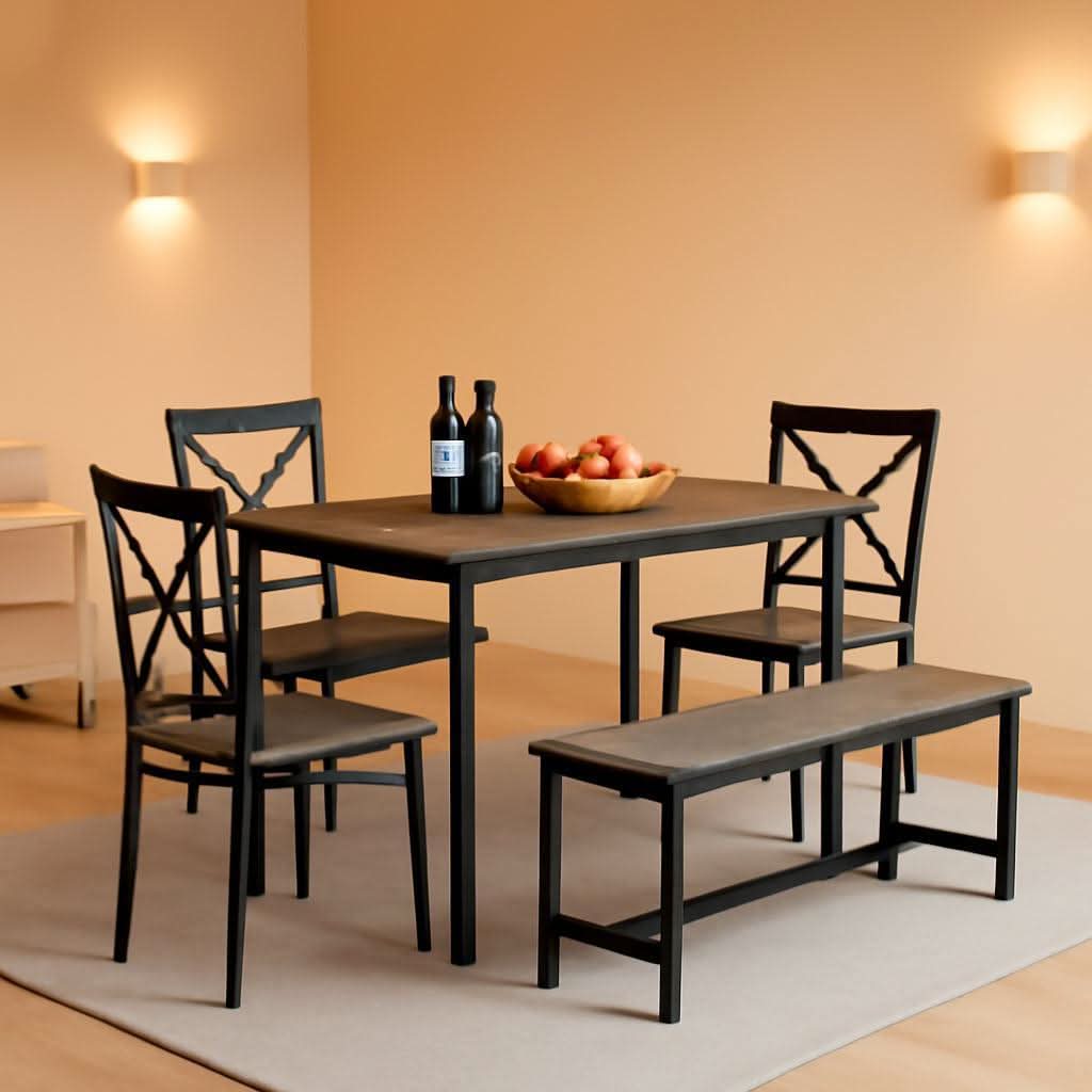 Gray 6 Piece Dining Set With Easy Assembly Table And Chairs