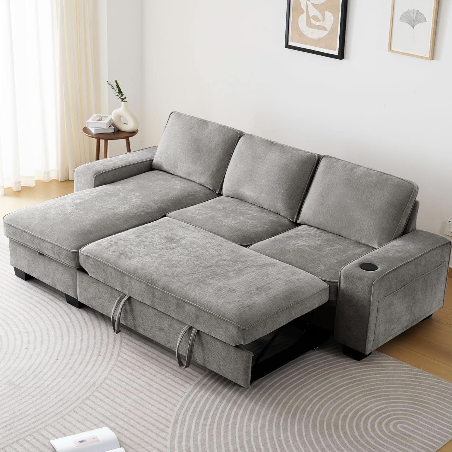 Gray 99In LShaped Memory Foam Cushion Sleeper Sofa Covers