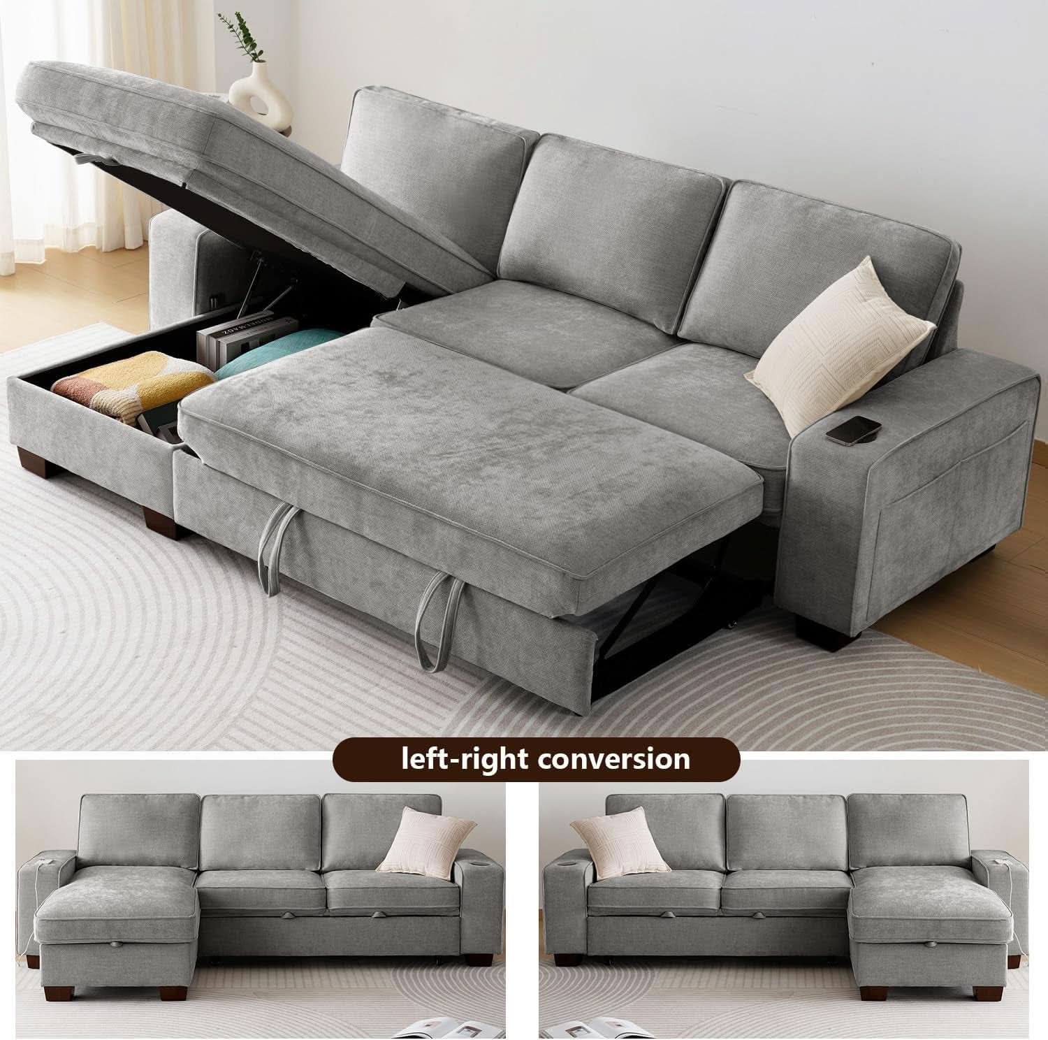 Gray 99In LShaped Memory Foam Cushion Sleeper Sofa Covers