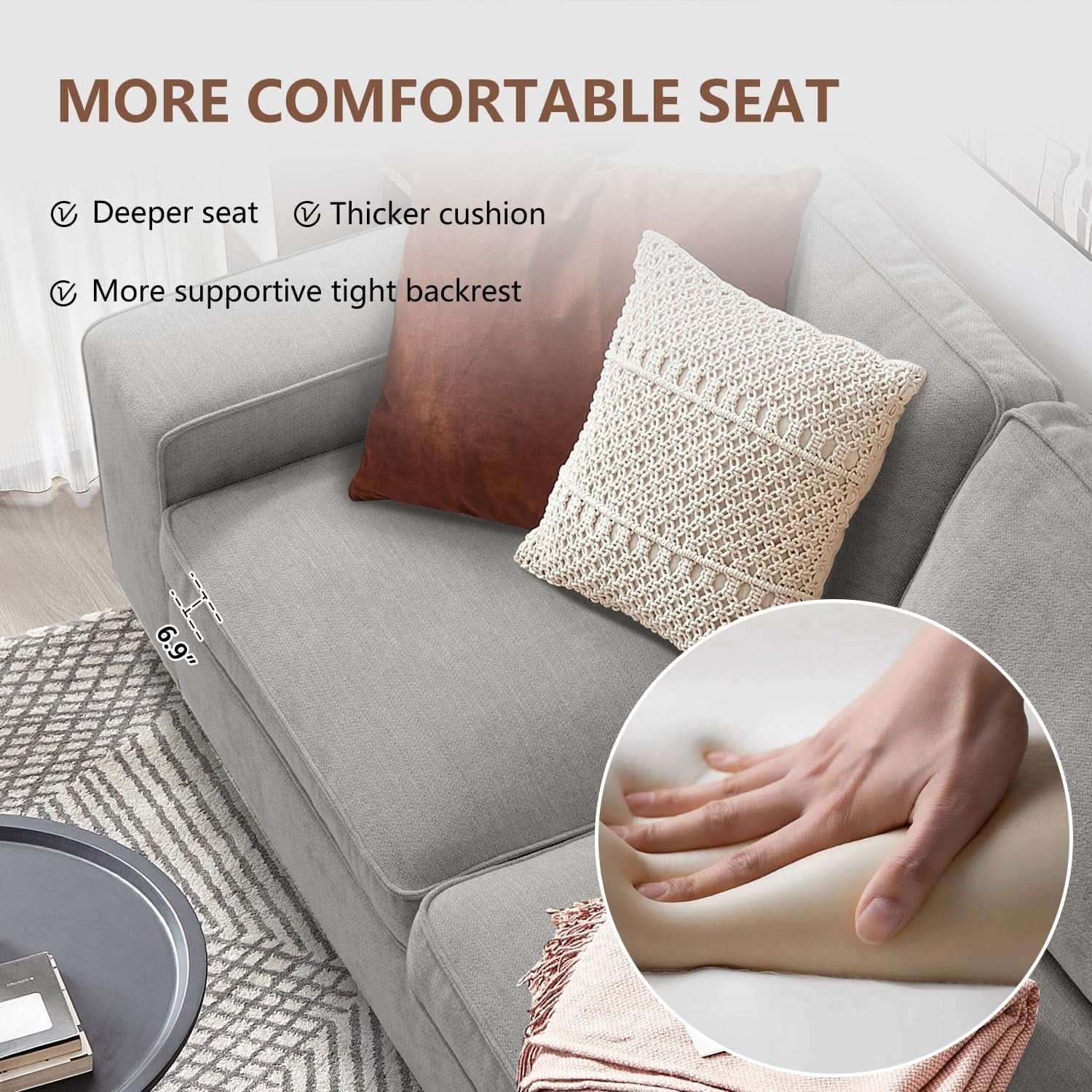 Gray 99In LShaped Memory Foam Cushion Sleeper Sofa Covers