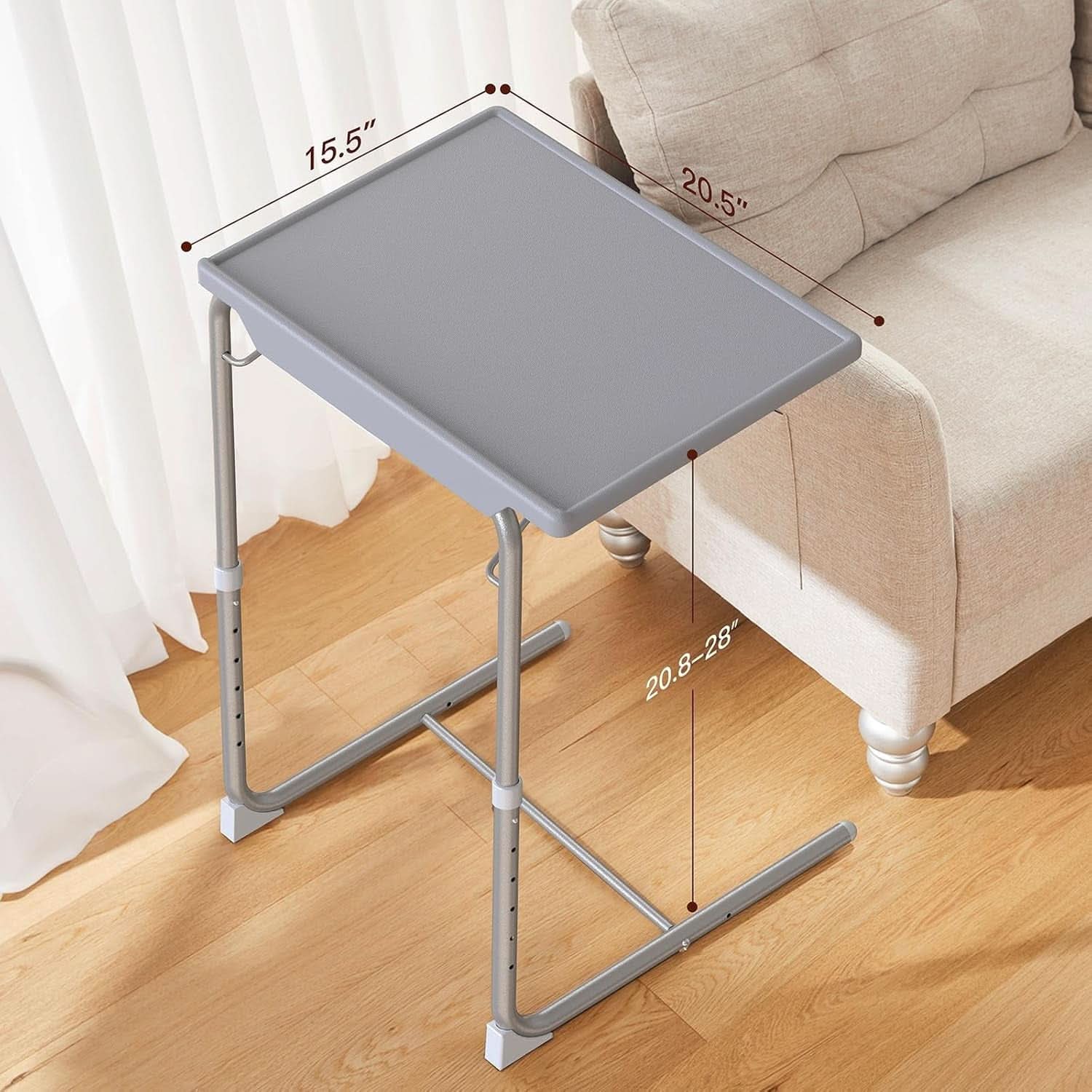 Gray Adjustable TV Tray Table For Bed And Sofa With 6 Height 3 Tilt