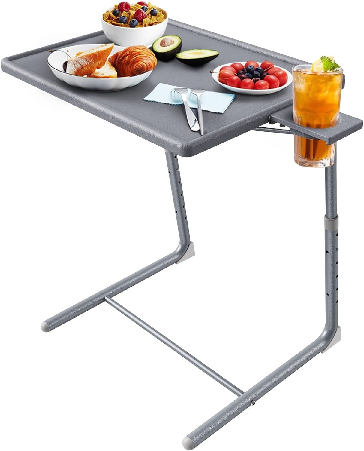 Gray Adjustable TV Tray Table For Bed And Sofa With 6 Height 3 Tilt