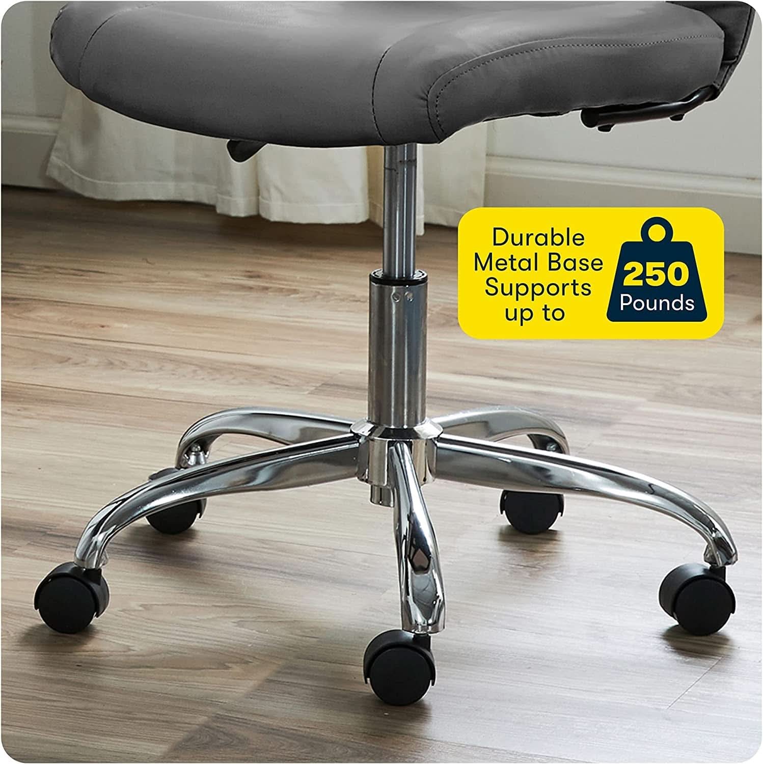 Gray Armless Desk Chair With Wheels And Breathable Mesh