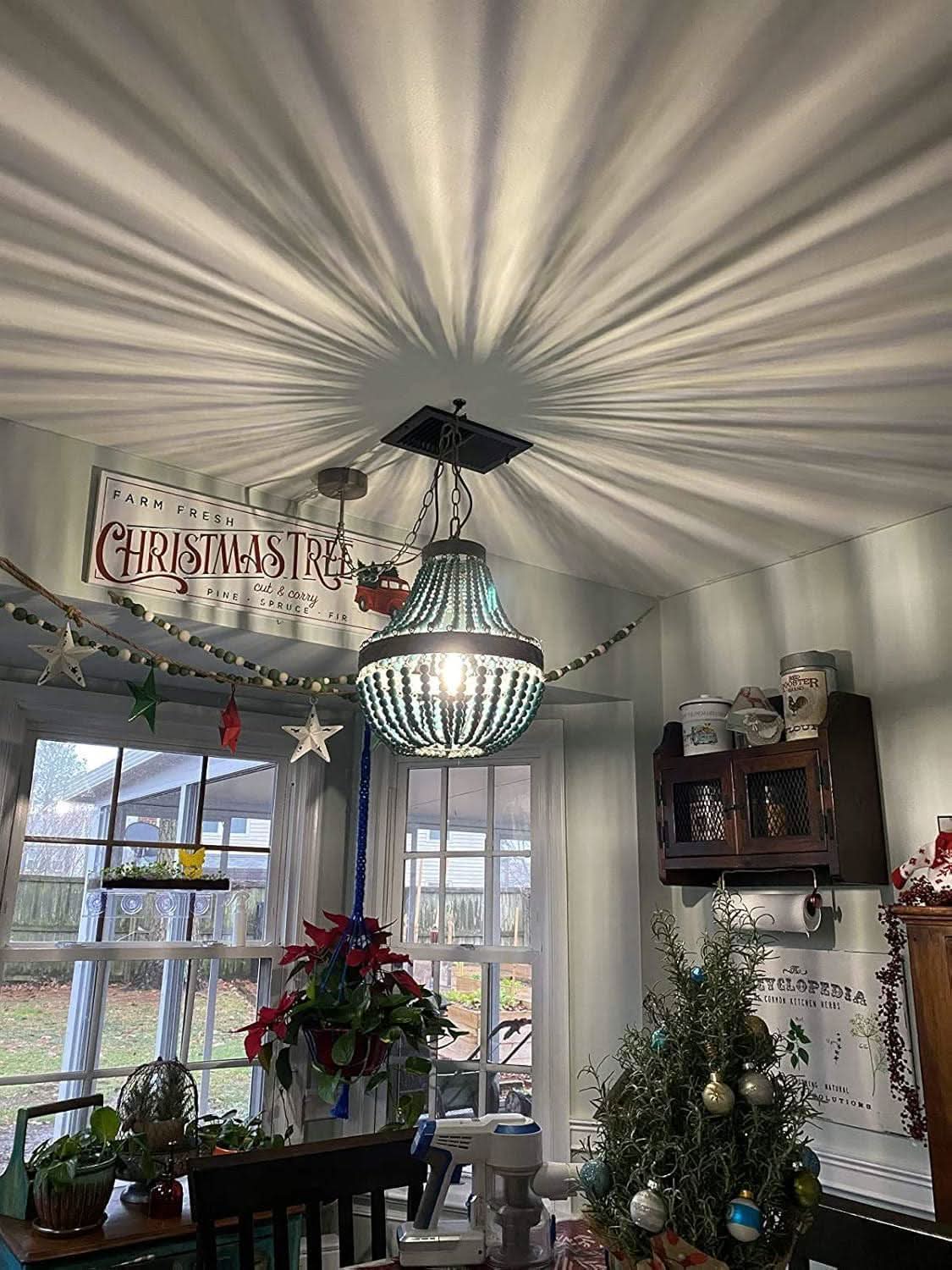 Gray Blue Rustic Wood Bead Chandelier Pendant Light