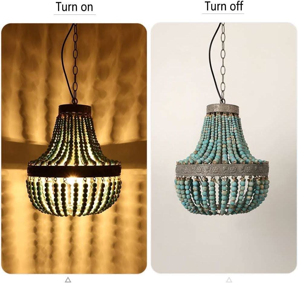 Gray Blue Rustic Wood Bead Chandelier Pendant Light