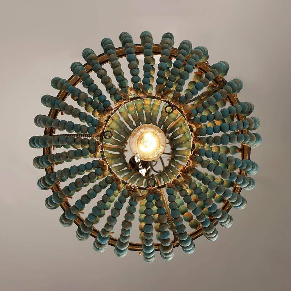 Gray Blue Rustic Wood Bead Chandelier Pendant Light
