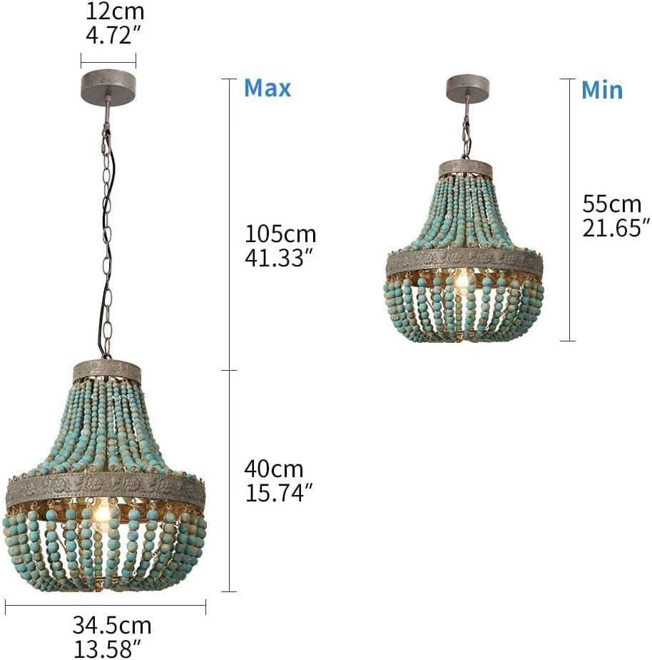 Gray Blue Rustic Wood Bead Chandelier Pendant Light