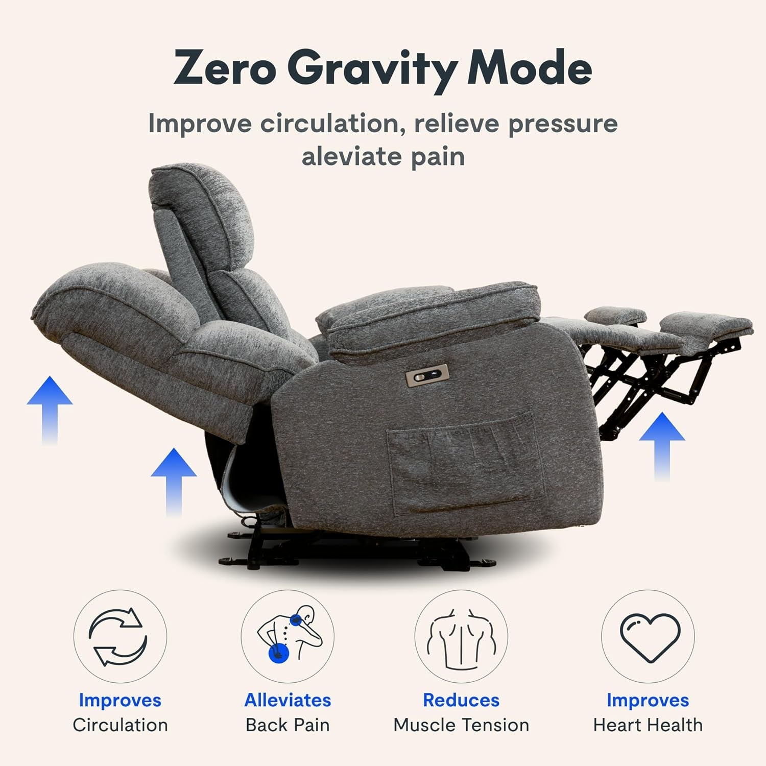 Gray Chenille Zero Gravity Recliner With Massage USB