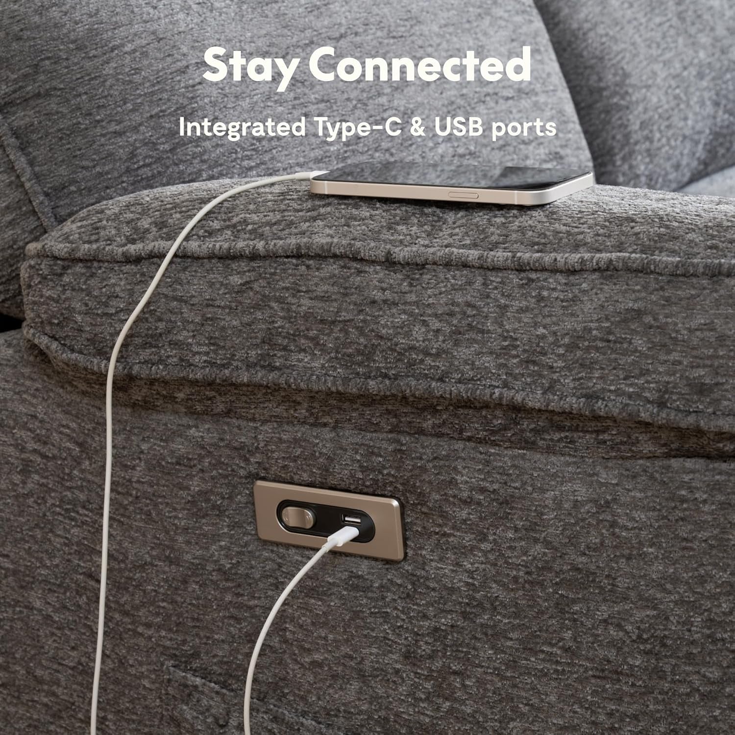 Gray Chenille Zero Gravity Recliner With Massage USB