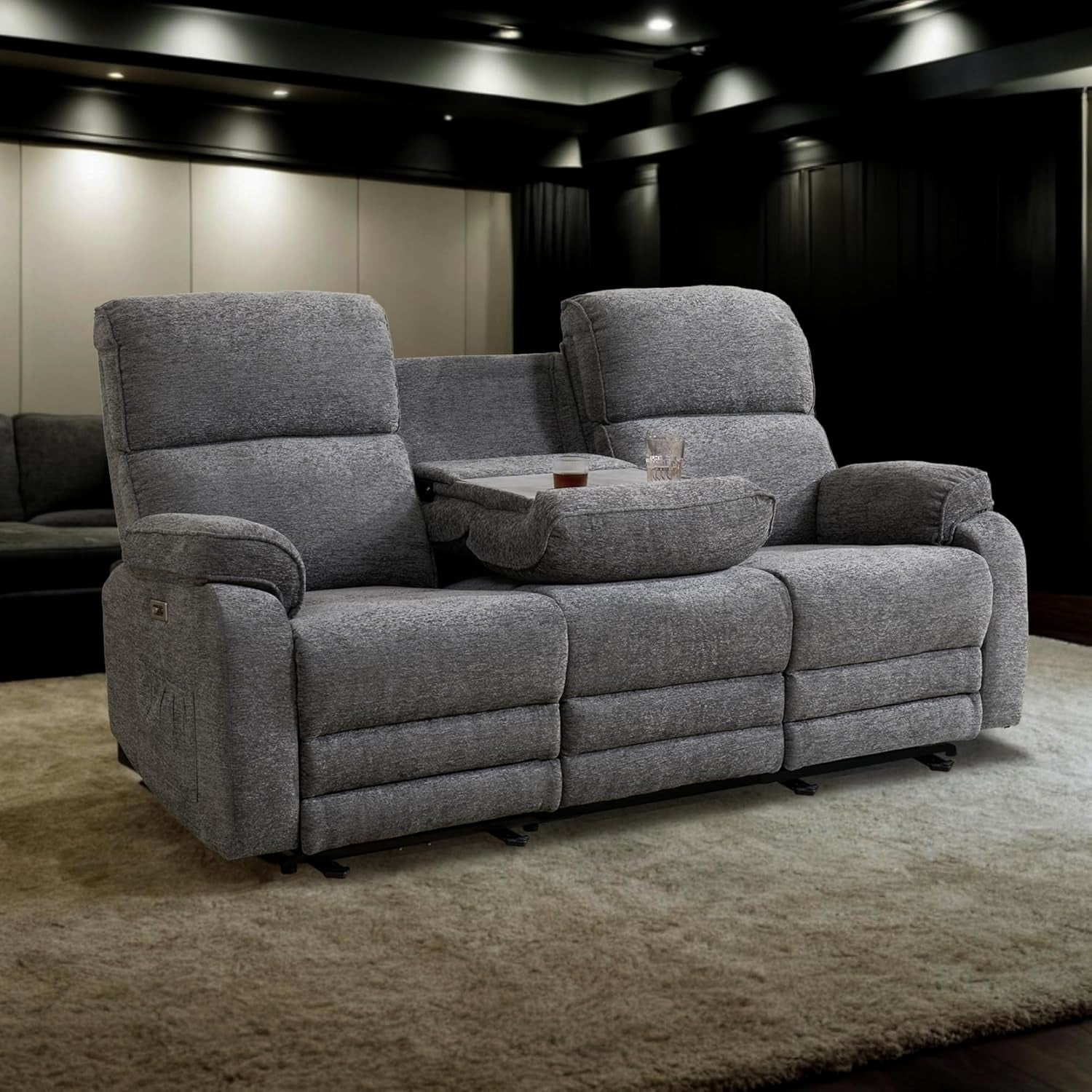 Gray Chenille Zero Gravity Recliner With Massage USB