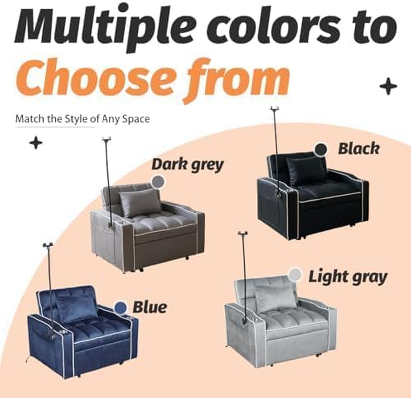 Gray Convertible Sleeper Chair With Builtin Cupholder