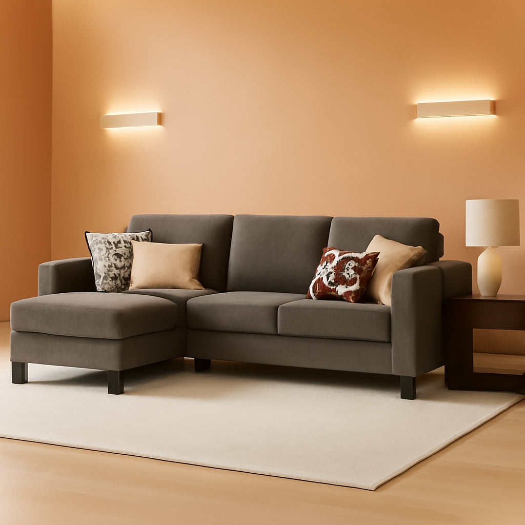 Gray Corduroy Convertible Sectional Sofa 3 Seat L Shape