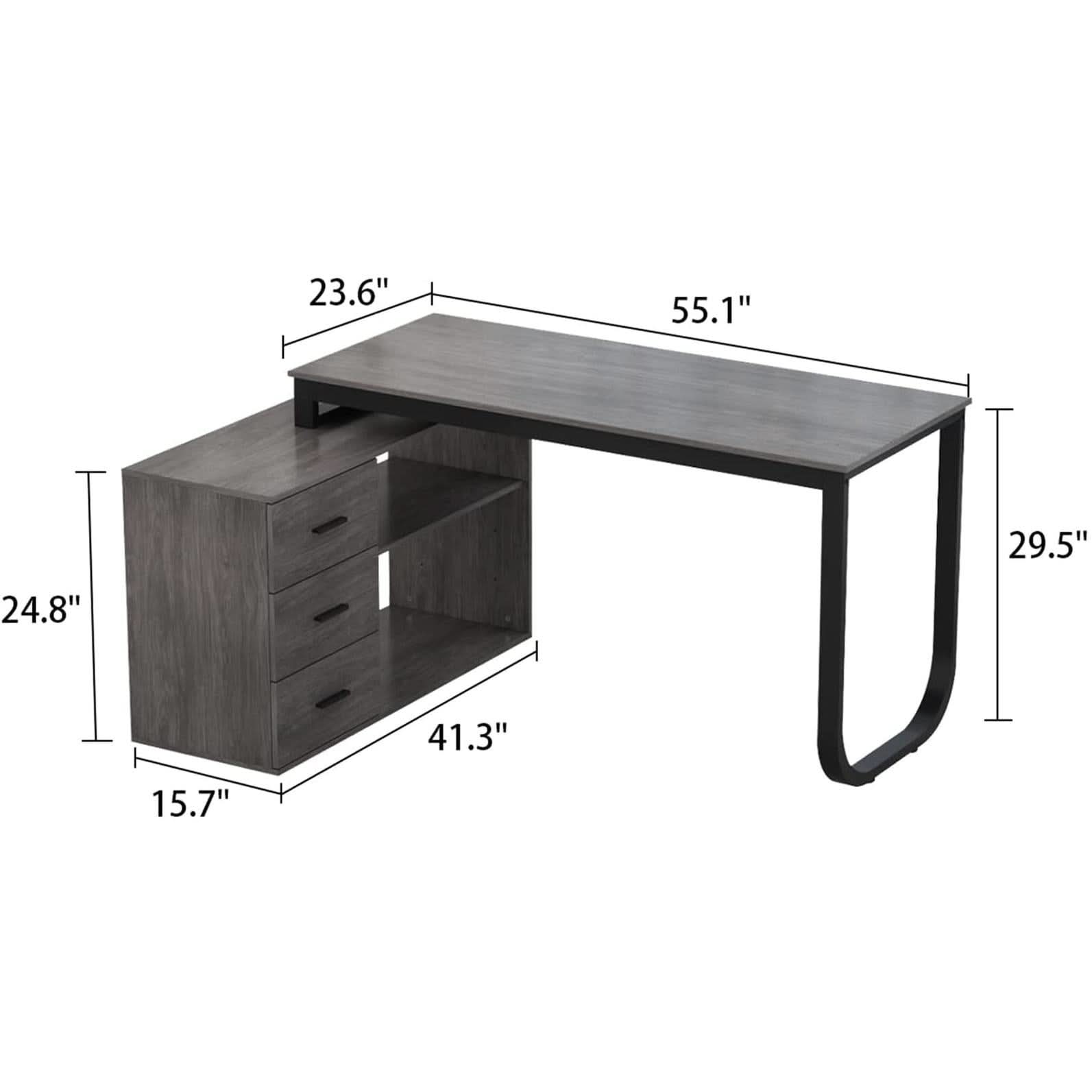 Gray Corner Desk With Drawers For Home Office Workspace