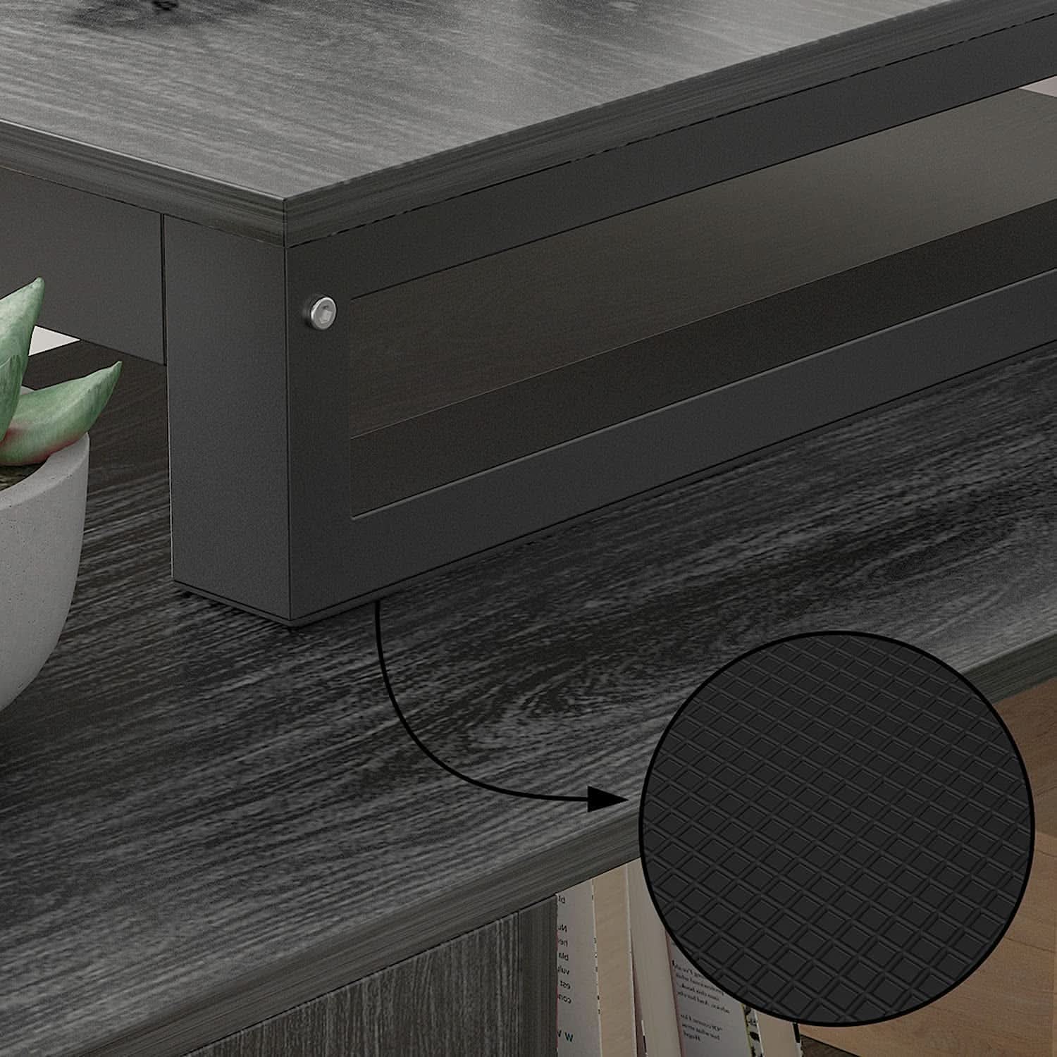 Gray Corner Desk With Drawers For Home Office Workspace