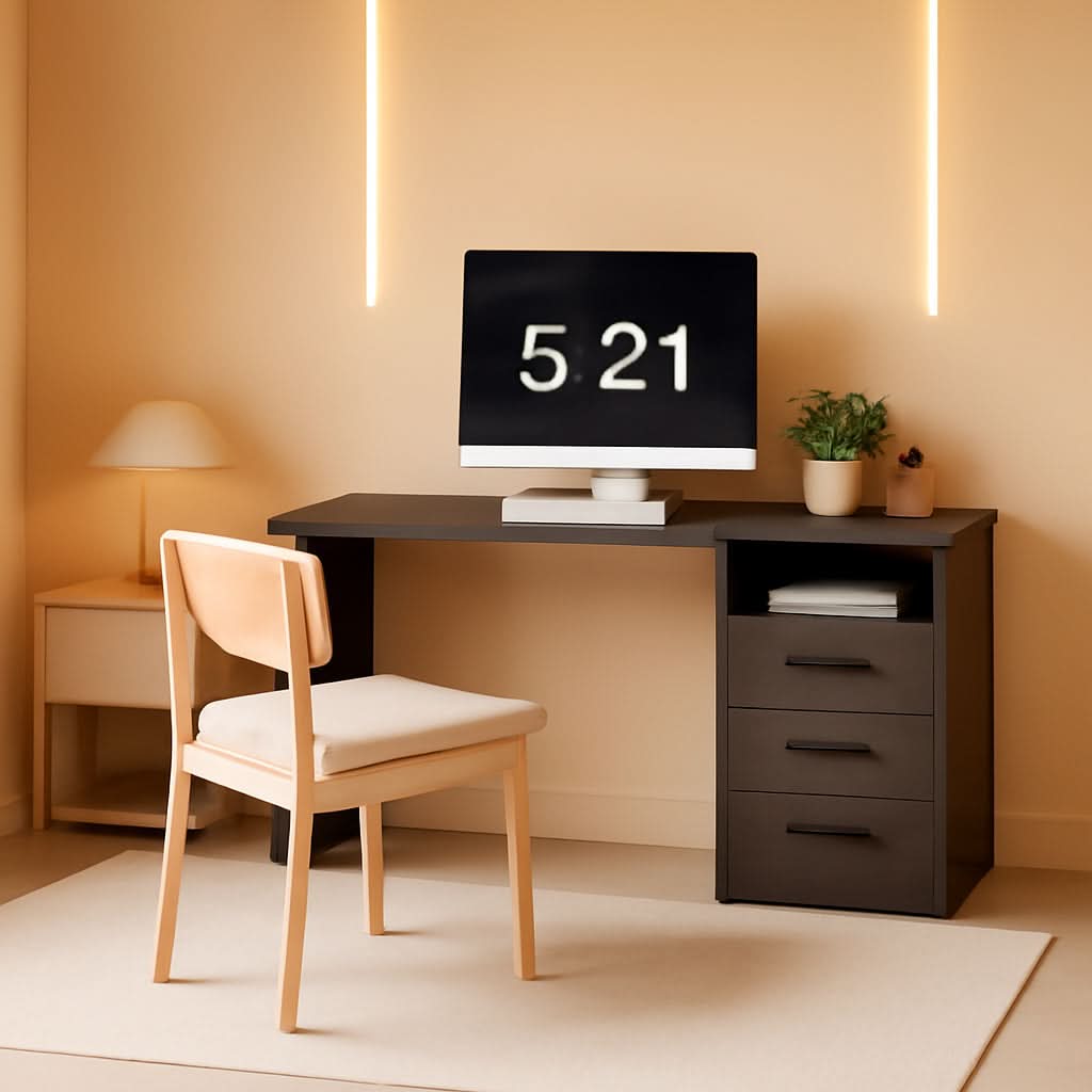 Gray Corner Desk With Drawers For Home Office Workspace