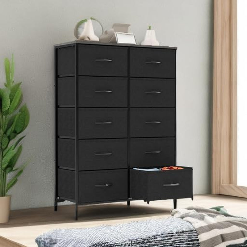 Gray Dresser With 10 Drawers And Durable Metal Frame